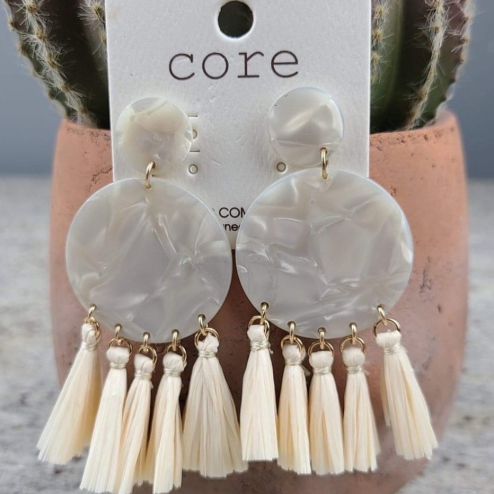 White marble tassel earrings